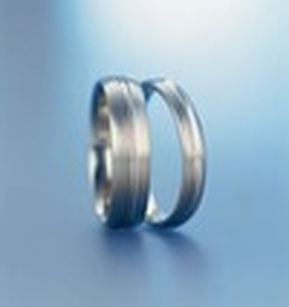 NARROW WEDDING BAND SATIN FINISH  WITH CENTER GROOVE- RING ON RIGHT